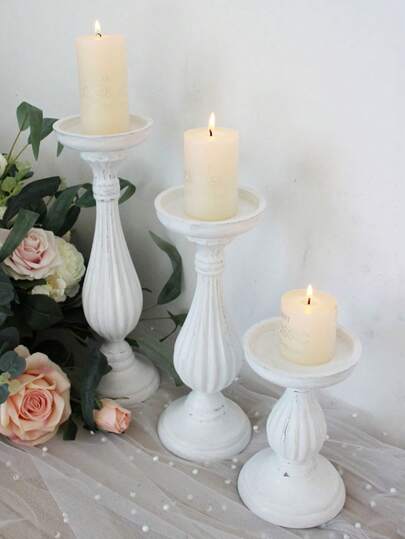 White Retro Handmade Wooden Simple Versatile Rustic Succulent Plant Stand Candle Holder Home Decor, Suitable For Homes, Inns, Dining Tables