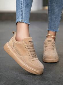 Women's Fashionable Retro Khaki Lace-Up Casual Sneakers, Lightweight Versatile Comfortable Non-Slip Flat Outdoor Walking & Skateboard Running Shoes