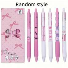 6 canetas neutras de secagem rápida com laço rosa, ponta fina de 0,5 mm, escrita suave, adequadas para material escolar e de escritório, caneta-pincel com laço de balé, caneta neutra de secagem rápida ST, caneta preta prensada rosa feminina, caneta com estampa de desenho animado para estudantes, caneta com losango de laço rosa, caneta prensada ST de secagem rápida - caneta pincel estilo INS para estudantes, caneta com estampa feminina (estilo e cor aleatórios), material escolar, itens essenciais para a escola, volta às aulas, material escolar, material escolar para a volta às aulas