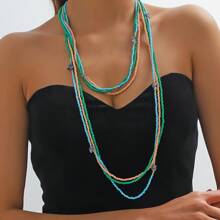 3pcs Multi-Layer Rice Pearl Long Necklace For Women, Suitable For Daily Wear