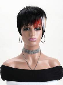 Women's Fashion Fluffy Short Curly Wig In Black, Highlighted Light Golden, Brown, Red Colors. 10 Inch Synthetic Fiber With Side Bangs, Short Hair Wig Suitable For Daily Wear, Festivals, Costume Parties, Halloween