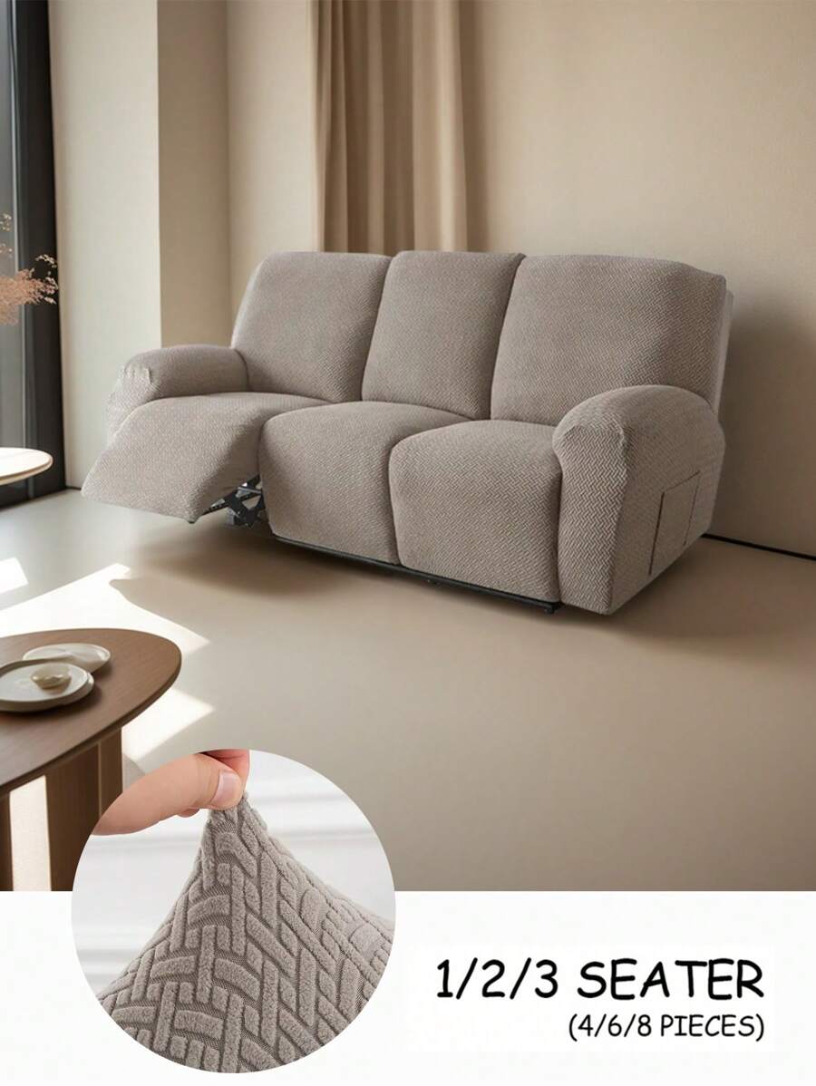 1/2/3 Seater Recliner Sofa Covers Stretch Jacquard Reclining Couch Covers For Reclining Sofa Relax Armchair Slipcovers Furniture Covers, 4pcs/6pcs/8pcs - Khaki - View 1