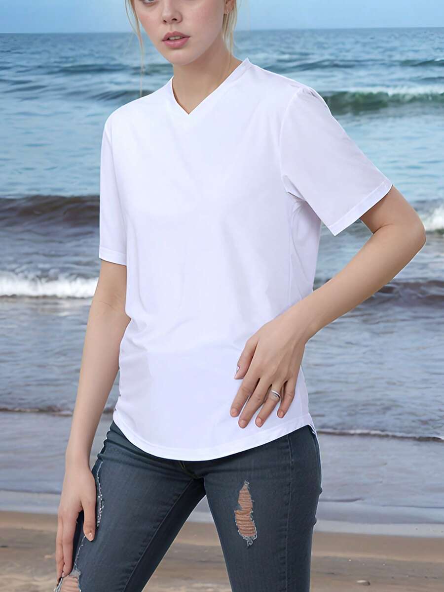 Women's Solid Color Ultralight Quick Dry Sport T-Shirt, Breathable Lightweight Top For Fitness Training Workout Running Gym - White - View 1