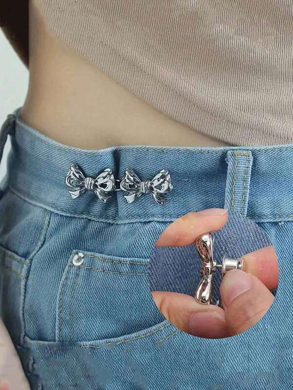 Waist Tightener Adjustable Waist Buckle For Jeans, No Sewing Required Bowknot Button Adjuster For Pants And Skirts,Women's Brooch Set Tighten Waist Brooches Nail Free Jeans Adjustable Waist Clip Pins Clothing Accessories To Fit Dresses And Pants, Fancy Daily Wear