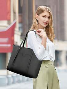 Bolsa Feminina Tote Bag para Laptop de 15,6 Polegadas, Bolsa Tote Grande de Couro, Bolsa de Ombro para Escritório Leve para Trabalho e Compras - Multicolorido - Visão 11