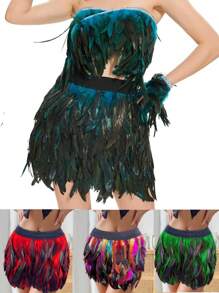 Women's Artificial Feather Mini Skirt, Polyester Feather Skirt For Family Party, Gothic Rave, Prom, Cocktail, Evening Dress, Lovely Short Skirt, Suitable For Spring, Summer, Autumn, Winter - Multicolor - View 6