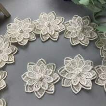 10 件透明薄纱花卉刺绣面料，带蕾丝花边，3D 珠饰，适用于新娘婚纱 DIY - 彩色 - 查看 8