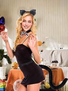 2pcs Holiday Party Cat Ears Hair Band Plush Tail Set Dress Up Props Prom - Multicolor - View 2