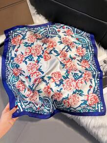 1pc Women's Elegant Floral Print 70cm Square Silk-Like Scarf, Versatile Headband/Bandana, Lightweight For All Seasons