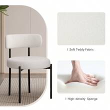 Nalupatio Dining Chairs Set Of 2 Teddy Fabric Round Boucle Chairs.Mid-Century Upholstered Kitchen Chairs Dining Chairs With Metal Legs - White - View 2