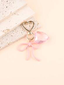 1 pièce Porte-clés style coréen femme avec nœud papillon, pendentif cœur transparent, tour de cou minimaliste pour téléphone, accessoire de sac, cadeau pour meilleure amie