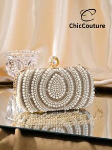 Mini pochette en forme de larme pour femme, polyvalente et à la mode, avec perles, sac de soirée raffiné, sac à main rétro luxueux en cristal, idéal pour un mariage, un cocktail, un bal ou Noël, avec chaîne.