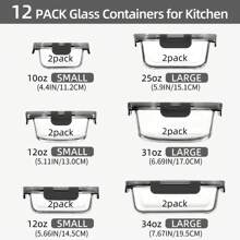 24 Pcs Glass Food Storage Containers With Lids Set, Airtight Glass Meal Prep Containers (12 Containers & 12 Lids),Leak-Proof Meal Prep Containers With Lids, Dishwasher/Microwave/Oven/Freezer, Containers For Storing Food, Suitable For Office Workers And Student Party Members - Grey - View 2