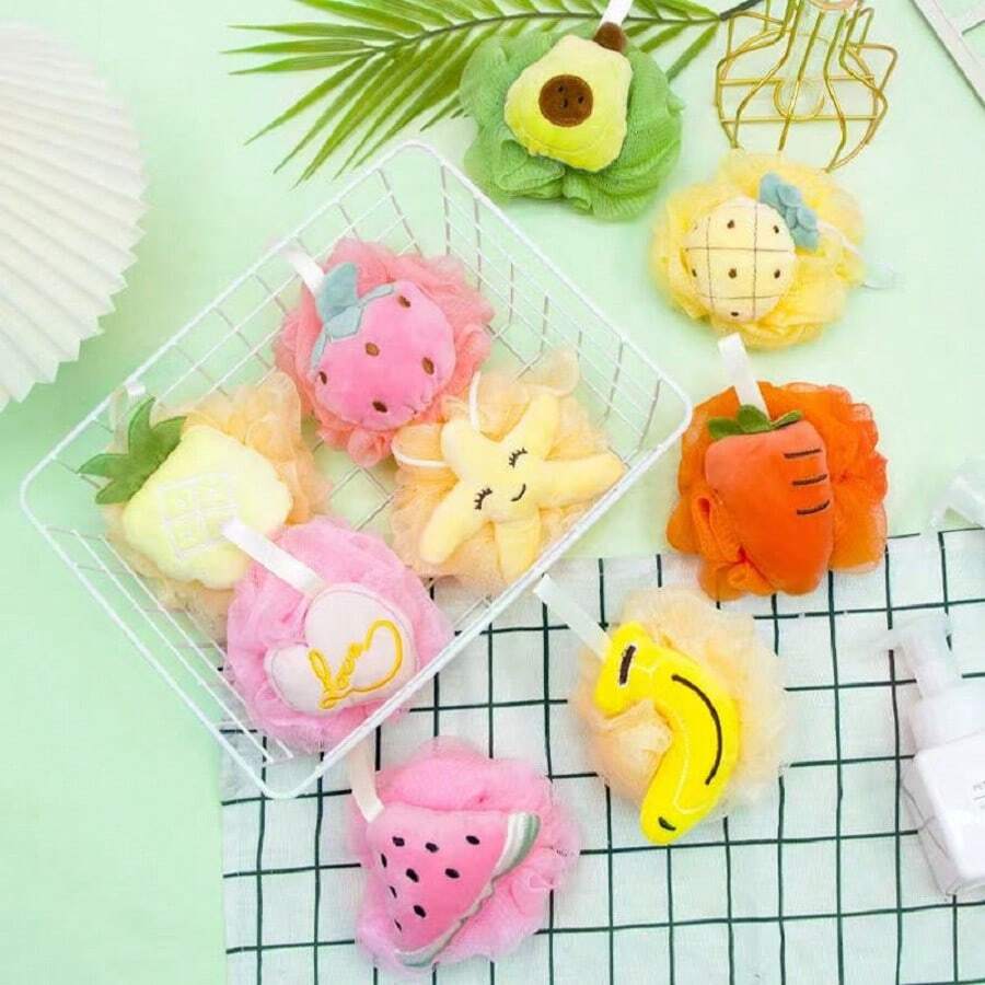 1pc Fruit Cartoon Lovely Modeling Bath Ball, Advanced Anti-Scattering Bath Rub Back Cleaning Foam Soft Light Skin Bath Ball Bath Flower Ball