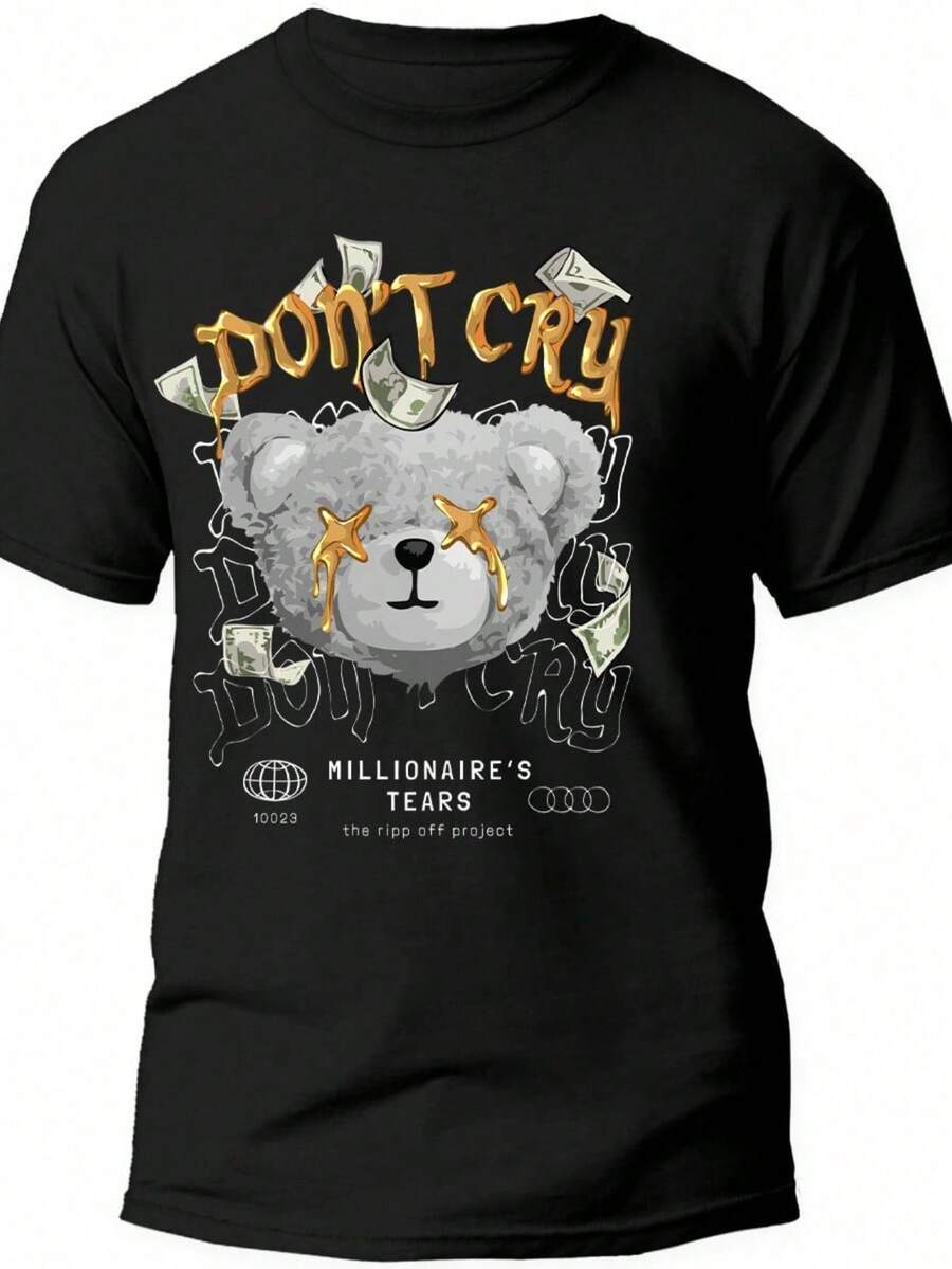 Camiseta Gráfica Con Estampado Gráfico Retro " No Llores " Para Hombre Camiseta Informal De Verano De Tela Transpirable, Camiseta Informal De Manga Corta Con Cuello Redondo De 220 G, Camiseta 100% Algodón Engrosada