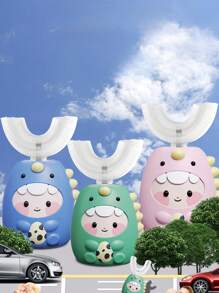 Cepillo de dientes eléctrico en forma de U para adolescentes con 1 cabezal de cepillo, cepillo de dientes con 3 modos de onda de dinosaurio de dibujos animados con diseño impermeable IPX7 y limpieza de 360 grados, regalo de cumpleaños para niños y niñas