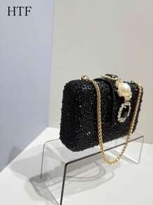 1 szt. Czarny brokat Bling-Bling Rhinestone Torby na ramię Torebki crossbody Torebki Torebki Kryształy Rhinestone Wieczorowa torebka dla kobiet Torebka kopertówka z łańcuszkiem Nadaje się na formalne okazje, wesela, koncerty - Świetny pomysł na prezent dla kobiet