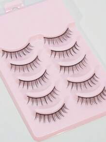 5 Pairs Full Strip Style False Eyelashes - Natural Curl, Thick, Long, Soft, Crossed, Winged, Black Band But Not Scratchy, Charming Cartoonish Looking, Reusable, Suitable For Daily Life, European And American Style, Portable, Easy To Apply