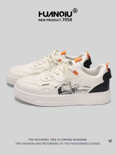 HUANQIU 2026 New Men Shoes Men Sneakers Black Shoes Skateboard Shoes Landscape Painting Fashion White ShoesSplash Ink Painting Versatile Lightweight Comfortable White Shoes Lace-Up Soft Soled Casual Shoes Chinese Style Running Shoes Black And White Four Seasons Shoes