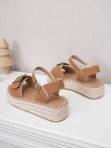 1 Pair Girls Lightweight Thick-Sole Casual Hook And Loop Rope Sandals, Suitable For Summer - Brown - View 4