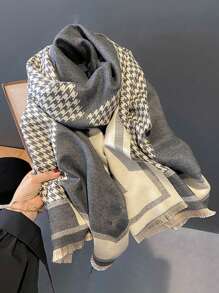 FADZOYLE 1pc Women's Plaid Scarf Shawl, Soft Vintage Elegant Faux Cashmere Long Neck Wrap, Windproof Fashion, Warm Accessory For Autumn/Winter, Suitable For Daily, Evening Gown, Travel, Office, Wedding And Gift - Black - View 4