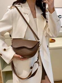 Classic Women's Retro Style Crossbody Bag, Fashion Versatile Solid Color Portable Adjustable Shoulder Strap Saddle Bag, Casual Minimalist Wide Strap Shoulder Bag, Suitable For Commuting, Shopping And Dating. - Coffee Brown - View 6