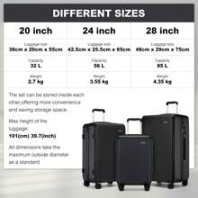Lightweight Sturdy ABS+PC Spinner Luggage Set With TSA Lock, 360° Wheels, Spacious Storage, Minimalist Design, Cabin Size Carry-On Suitcase, Check-In Luggage For Men Or Women, Available In 20/24/28 Inch - 黑色 - 查看 8