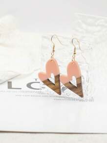 1 par de pendientes de mujer, con una mezcla de materiales de madera de nuez y resina, con un estilo vintage y moderno popular europeo y americano