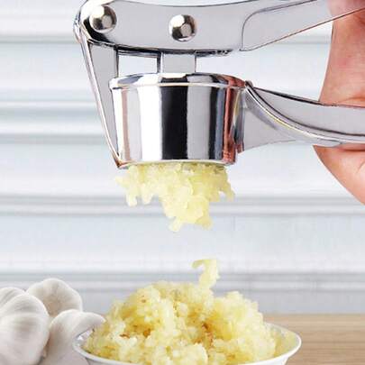 1pc Stainless Steel Garlic Press, Modern Silver-Tone Multi-Function Kitchen Garlic Mincer