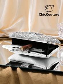 女士奢华闪亮化妆包盒形派对手拿包，闪亮晚宴手提包，适合正式派对、庆典、圣诞聚会等场合 - 銀色 - 查看 3