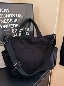 轻便、商务休闲简约大容量单肩托特包，适合少女、女大学生、新秀和白领，非常适合办公室、大学、工作、商务、通勤、户外、旅行、郊游书包，大容量、便携、轻便、行李带设计，适合少女、女大学生，非常适合返校、中学、高中、购物、度假、户外、旅行、郊游，大号学校手提包，多个隔层，非常适合海滩、学校、工作和日常使用，文学学校包和书包，适合女性或学生，非常适合书籍、购物、返校等 - 黑色 - 查看 4