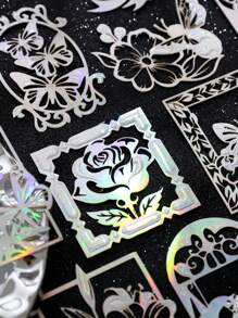 10pcs Vintage Embossed Perforated Hard Card Stickers, "Silver Dreamland" Series, For Scrapbooking, Diary DIY Decor