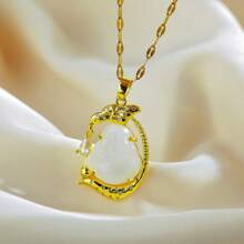 1pc Natural Hetian Jade Pendant Necklace, Female Lightweight Luxury Gold Inlaid Jade Chalcedony Necklace - Pendant Necklace - View 2