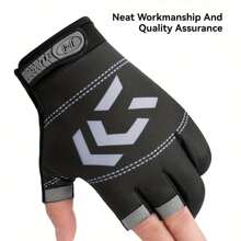 1 Pair Grey Arrow Fingerless Anti-Slip Gloves For Men & Women, Suitable For Fishing, Kayaking, Cycling, Rowing, Driving - Black - View 10