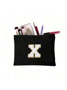 1 件化妆包钱包姓名首字母 A-Z 字母图案洗漱用品收纳袋拉链手机袋铅笔袋手提包旅行必需品女孩礼物化妆工具化妆刷收纳袋学校用品携带方便化妆包化妆品收纳袋