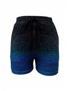 女士时尚渐变色短裤，性感运动街头风，春夏款，欧美风度假风 - 藍色 - 查看 4