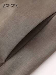 2pcs/Set Women Casual Asymmetric Neck Blouse + Drawstring Waist Pants - Coffee Brown - View 4