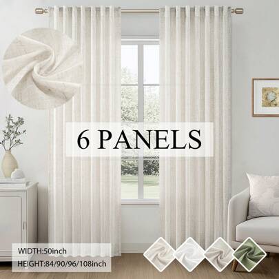 Topfinel 6 Panels Linen Blend Curtains Semi Sheer Light Glare Filtering Semi Sheer Drapes Back Tab Rod Pocket Clip Rings For Living Room Bedroom Dining Doorway Farmhouse Office Home Decor