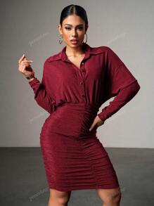 Persoshow Flap Detail Belted Shirt Dress,Women's Summer Dresses, Vacation Outfits , Wedding Guest Dresses, Suitable For Weddings, Graduation Season, Party Cocktail Dress
