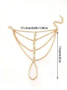 Fashion Multi-Layer Rhinestone Bracelet, 1 Piece Bride Tassel Gold Rhinestone Bracelet, Suitable For Daily Wear, Parties, Beach Vacations - Gold - View 4