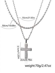 2 件时尚不锈钢吊坠项链，嘻哈方晶锆石配饰，礼盒包装适合节日 - 金黃色 - 查看 4