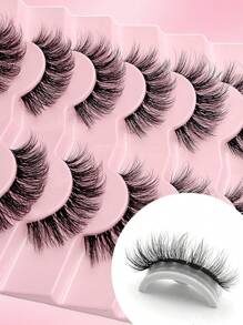 Asiteo 7对蓬松纤长假睫毛，透明带仿貂毛假睫毛，浓密柔软卷翘假睫毛，条状假睫毛