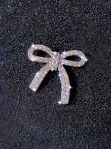 1pc Fashionable Minimalist Personalized Bow Rhinestone Copper Metal Earrings, Versatile Accessory For Parties And Events