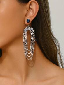 2pcs New Bohemian Rhinestone Tassel Earrings, Gold Claw Chain Glass Gem Inlaid Peach Dual Color Tassel, Luxury Jewelry For Women, Suitable For Party, Holiday, Wedding, Banquet, Prom Etc.
