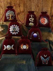 1/6pcs Hot Stamping Velvet Drawstring Pouches - Jewelry Bag - Polyester Tarot Pouch With Astrological, Celestial, And Tree Of Life Designs - Multipurpose Storage For Jewelry, Dice, Cosmetics - Perfect Gift For Travelers & Occult Enthusiasts - A2 - View 2