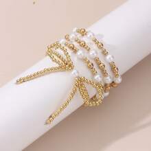 4/5/7/8pcs Simple Beaded Cross Faux Pearl Bow Bracelets Set, Women Vacation/Meet-Up/Birthday Gift, Daily Party & Casual Wear Accessory