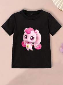 3 PIECES Of Girls Cartoon Character Print Casual Round Neck Short-Sleeved T-Shirt, Suitable For Spring, Summer And Autumn Fashion Clothing