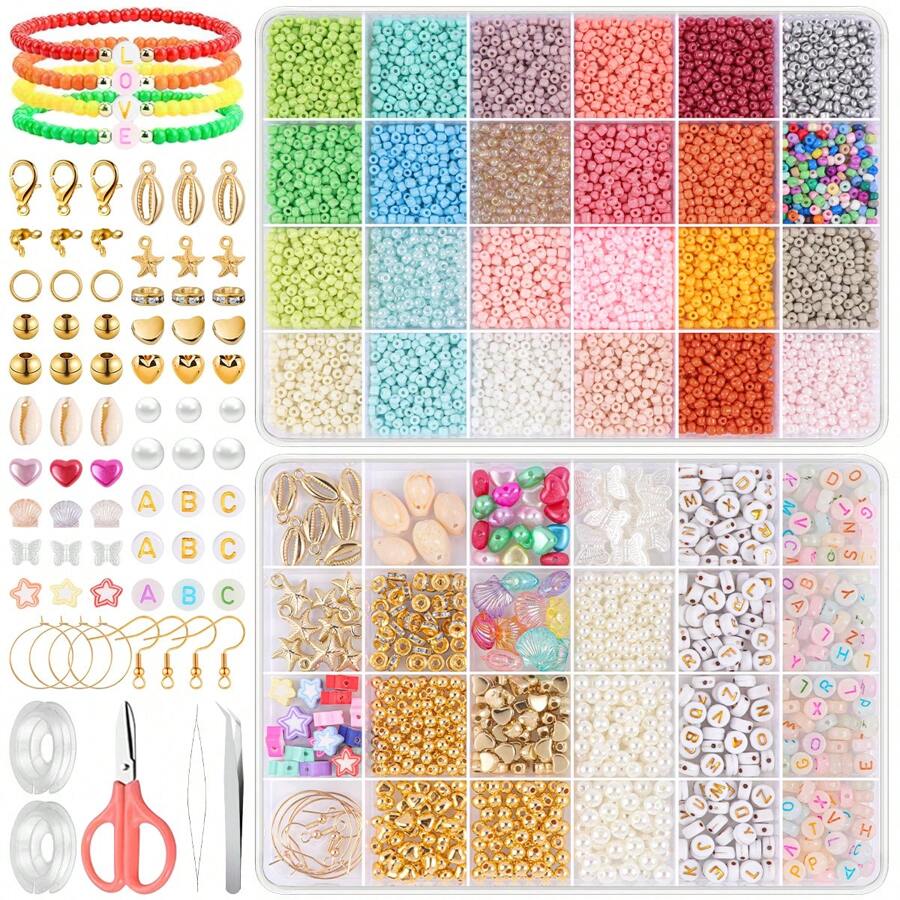 1000 件/7857 件粘土珠手链项链首饰套装，带字母吊坠，波西米亚镂空细节，奇幻主题，彩色糖果珠，适用于友谊手链和手工礼物，无需电力的手动组装套件 - 多色軟陶 - 查看 1