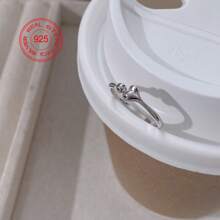 1 件简约风格 S925 银不对称心形开口戒指适合女士日常佩戴