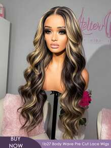 YGQWD Body Wave Ombre Highlight Honey Blonde Body Wave Wig Mixed Human Hair Blended Hair - 5x5 HD Transparent Lace Front Wig Blend Human Hair Pre-Plucked 200% Density - P1B/27 Balayage Wavy Blonde Highlights Pre Cut Lace Wig For Women, Wear And Go Glueless Wigs Human Hair With Baby Hair Ready To Go - Put On And Go Frontal Wigs Friendly To Beginner, Daily Wear, Must-Have Gifts. Special Occasion Wig | Long Length Wig | Highlighted Wig, Wig Accessories